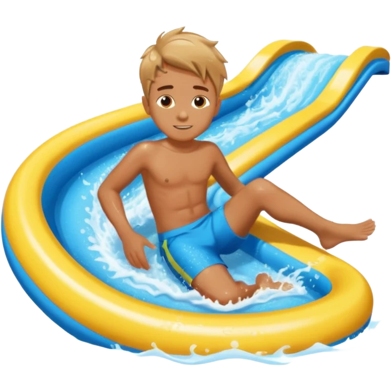 a boy that is sliding on his belly in ON his belly from a waterslide emoji