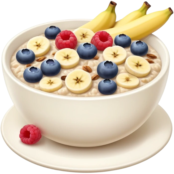 Breakfast oat porridge with banana, blueberries and raspberries emoji