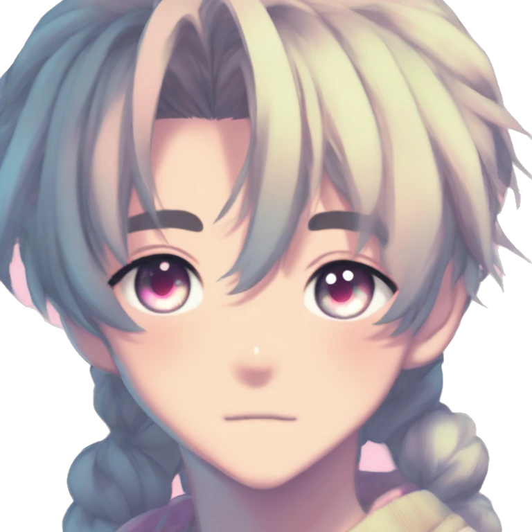 Gorgeous romantic hot attractive anime style modern anime shojo guy with pretty ponytail hair and colorful eyes and blushing face aesthetic trending style  pastelcore cottagecore kawaiicore emoji