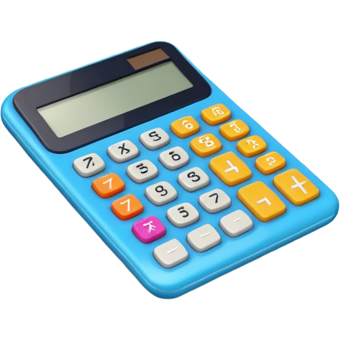 3D iPhone style emoji of a calculator with numbers on display, symbolizing calculation, vibrant colors, isolated on white background, soft shadows, high detail, playful and cute. emoji