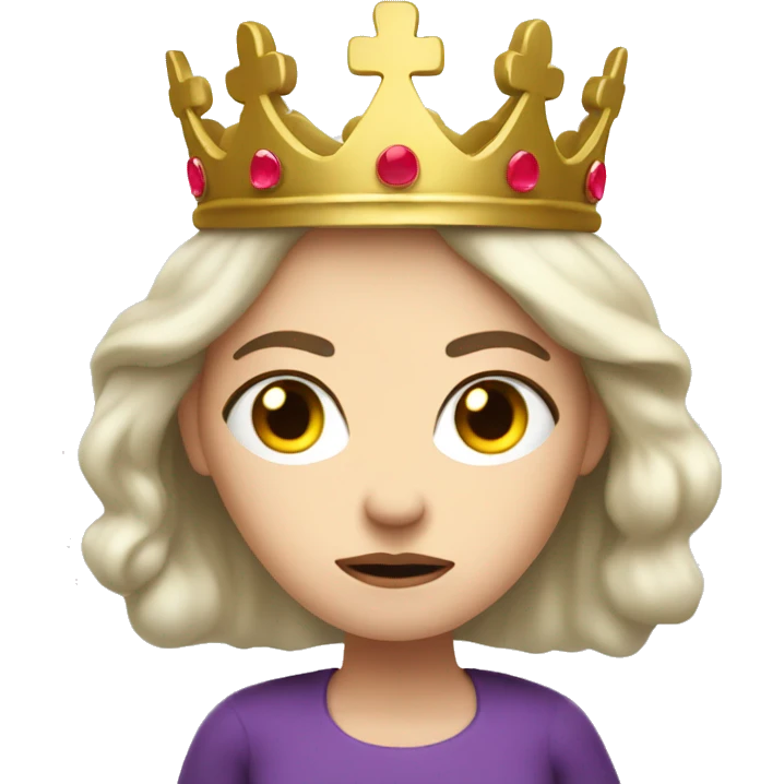 White-skinned woman, crown on head, angry, independent, queen, Cross her arms emoji
