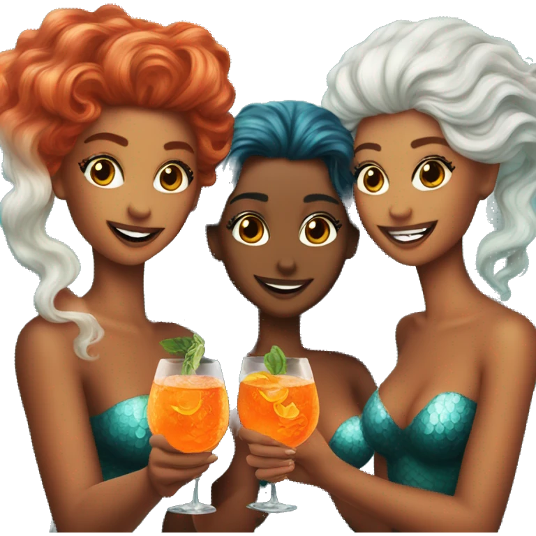 Three beautiful mermaids drinking aperol emoji