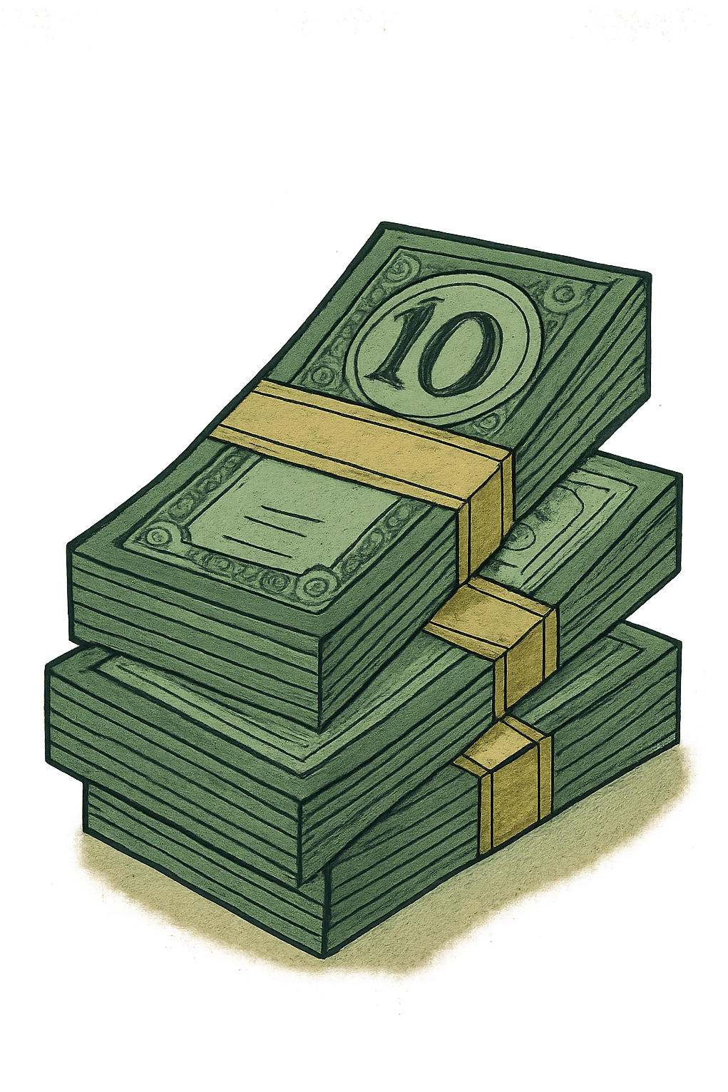 stack of money, classic look, green gold and white color scheme, elegant lines, decorative details emoji
