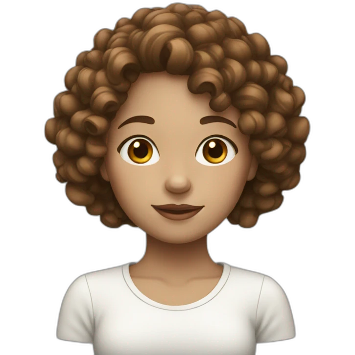 Girl with brown curly hair with white skin emoji