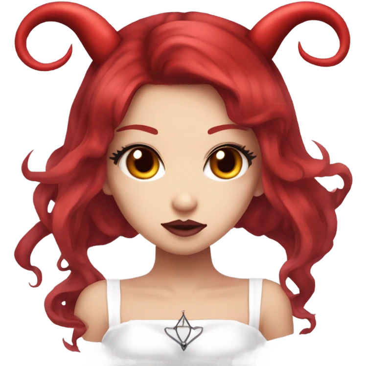 hime goth gyaru girl, devil horns, red hair, red dress emoji