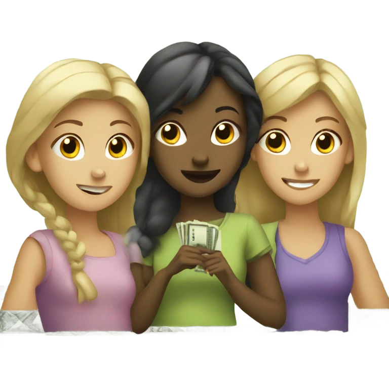 three girls with dollar bill emoji