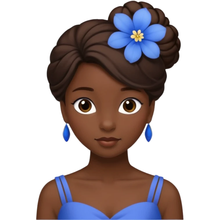 tạo cho tôi emoji tạo hình của công chúa da đen tóc nâu búi tóc 1 bên trên đỉnh đầu, cô ý cài hoa màu xanh emoji
