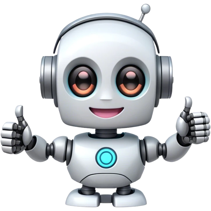 cute girly robot with a big smile, portal design , giving a big thumbs-up emoji