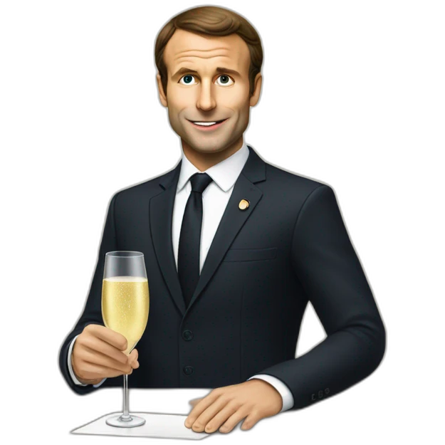Macron with a glass of champagne emoji