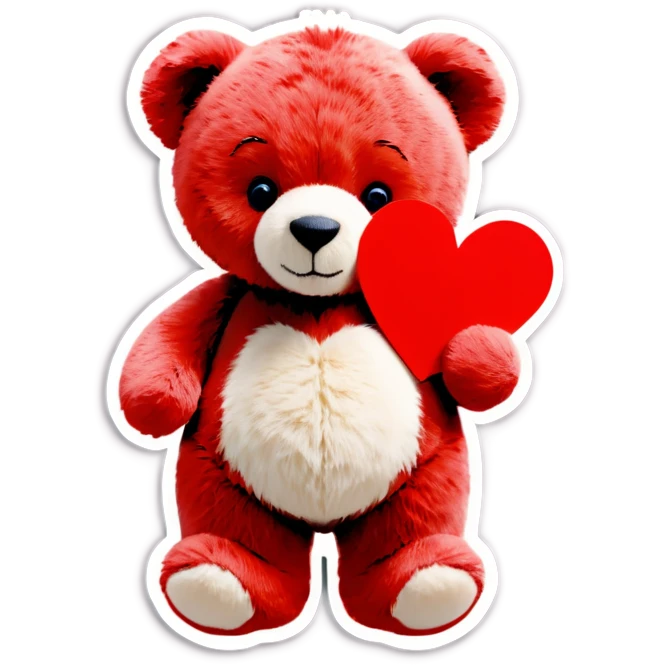 A photo Realistic teddy bear holding a red heart emoji