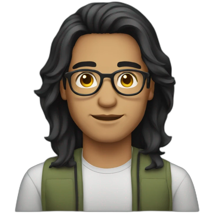 a light skin Pakistani male, with round glasses, techy, black long hair. emoji