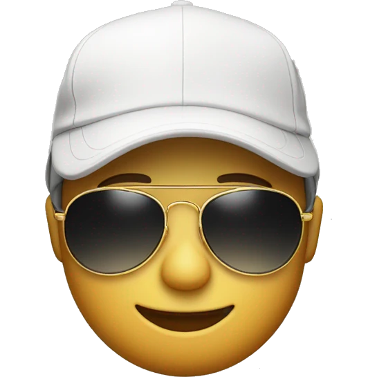 A circular emoji with a pair of aviator sunglasses , a backwards baseball cap tilted slightly, and a gold chain around its neck. Make the overall expression slightly smug and confident. emoji