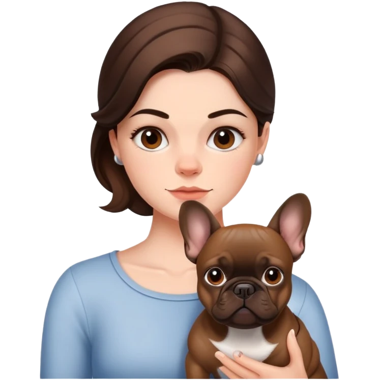 Brunette girl with a brown french bulldog emoji