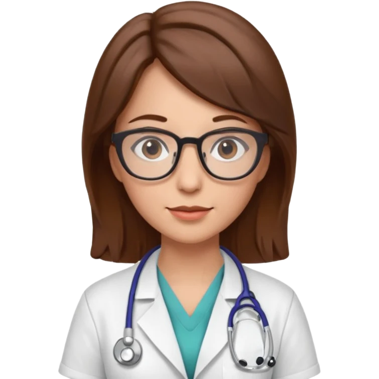 gözlüklü doktor kadın, kahverengi saçlı emoji