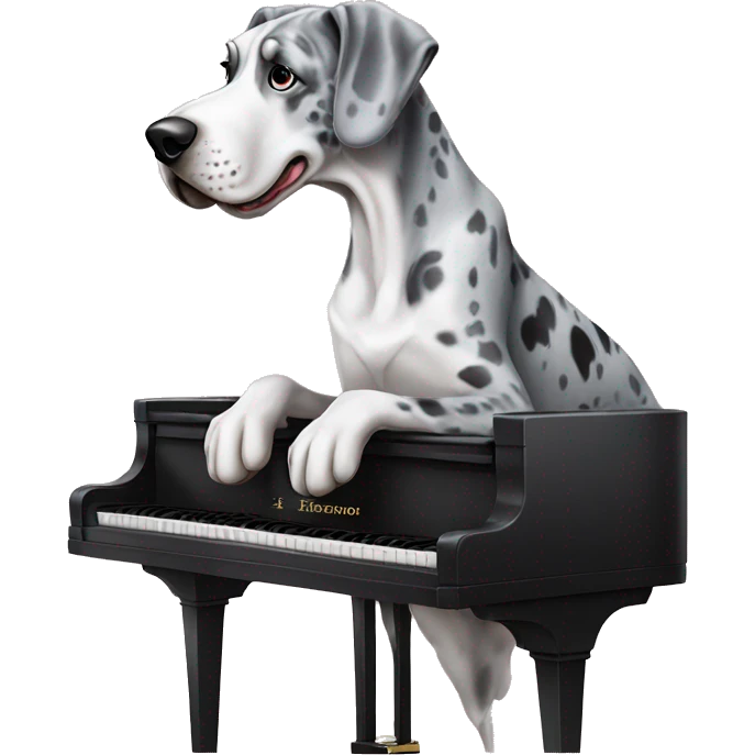 Blue Merle Great Dane with piano emoji