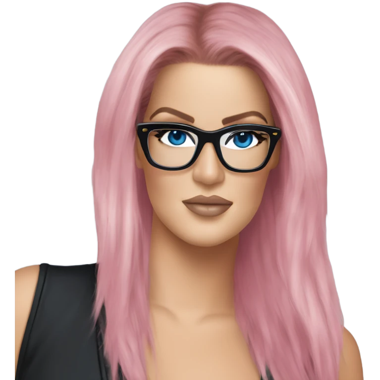 Photo Realistic khloe kardashian stylish pink hair BLUE eyes and glasses elegant  emoji