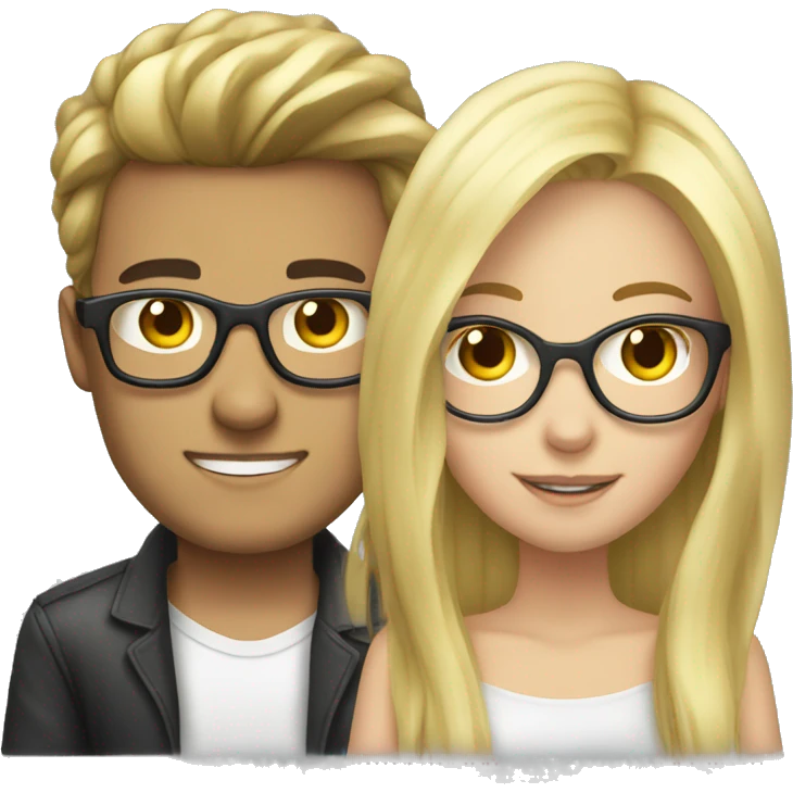 Brunette guy glasses and long blonde hair girl couple emoji