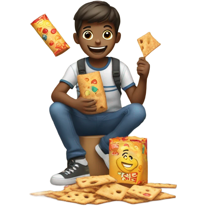Boy enjoying large cracker indoors emoji