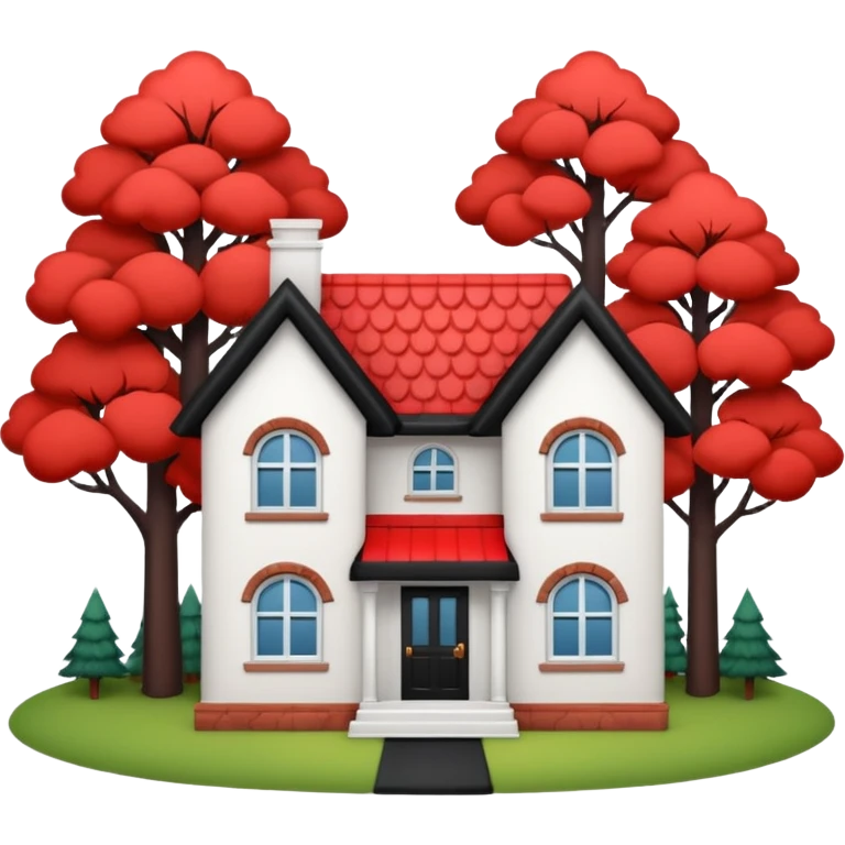 Dom z czarnym dachem i biała elewacja ze wstawkami z czerwonej cegły.Na drugim planie las. emoji