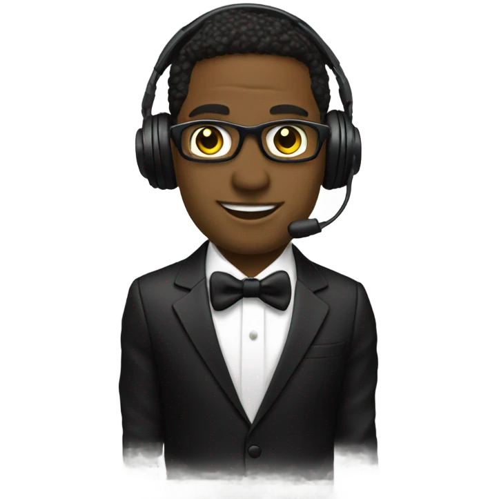 White dj spinning records black jacket black tie emoji