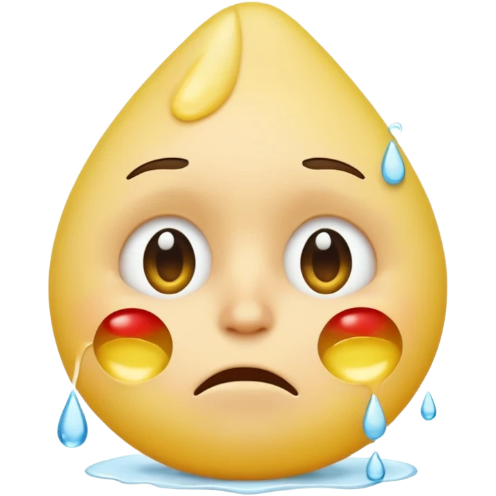 human-like yellow emoji face, round head, one big teardrop falling from the eye, large white tissue gently wiping the tear, apple emoji style, simple white background emoji