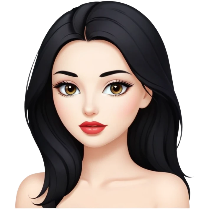 beautiful woman with soft make-up, has beautiful eyelashes, beautiful and bright lips, white skin, long and flowing black hair, wearing a sexy top
 emoji