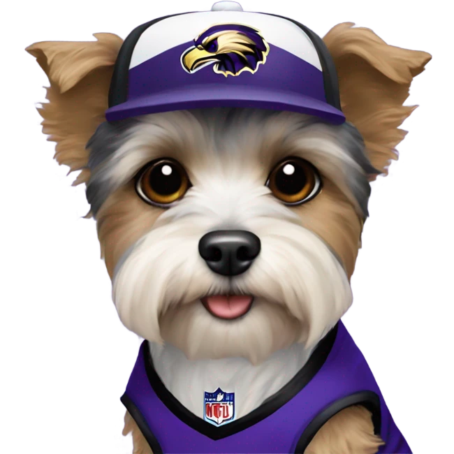 Yorkiepoo and white dog with pointy ears in Ravens jerseys  emoji