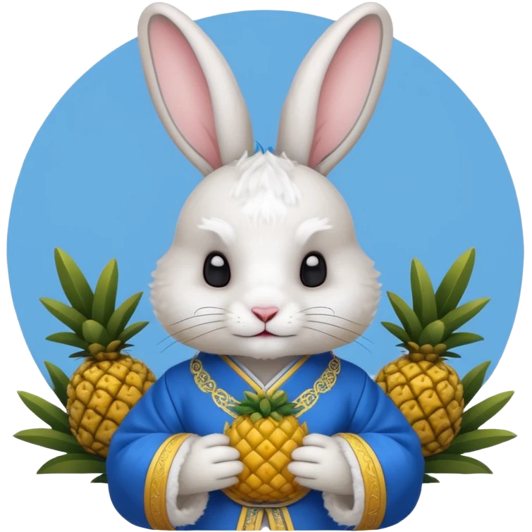 rabbit, wearing blue chinese ancient custome, with pine apple emoji