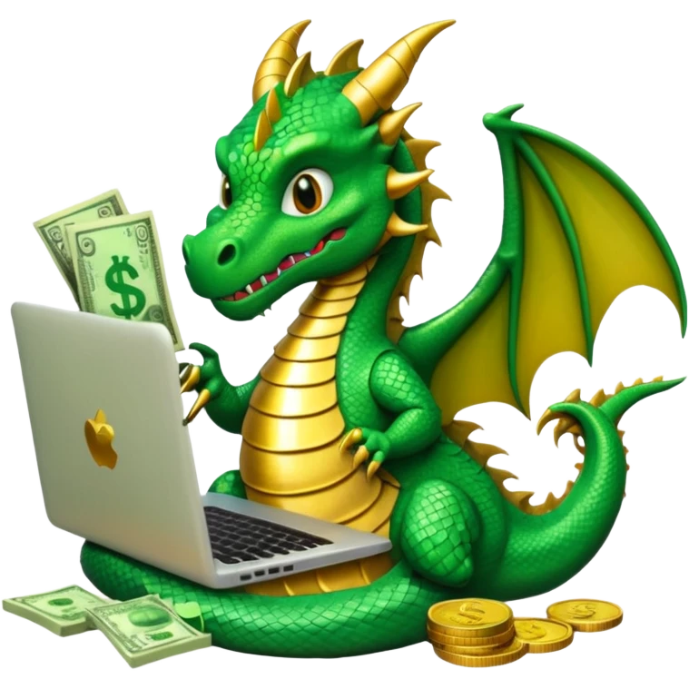 A dragon with a laptop and a stack of money emoji