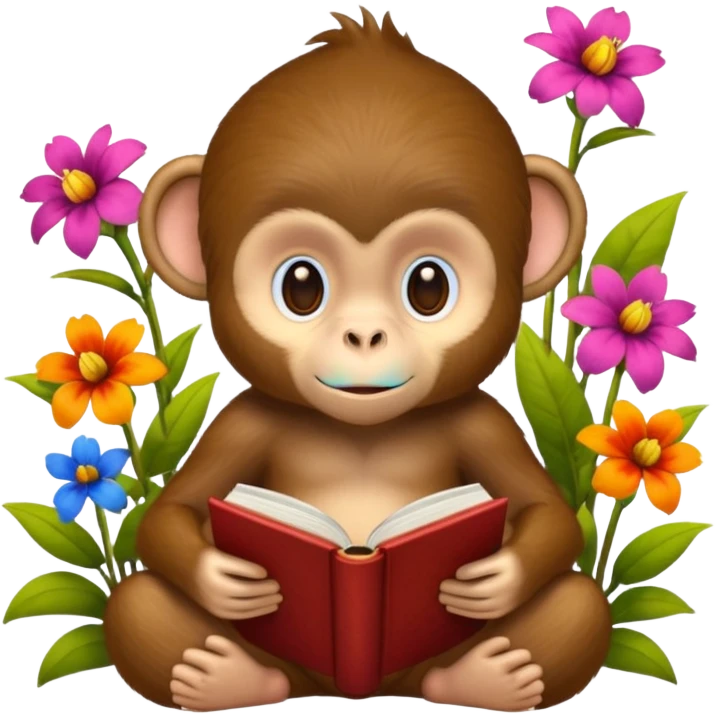 Monkey reading books + flowers  emoji
