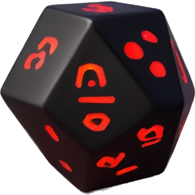 D20 dice black with red glowing emoji