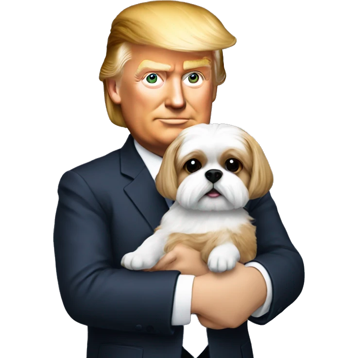 Donald trump holding a shih tzu dog in his arms emoji