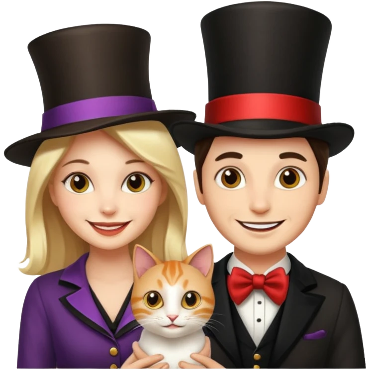 magician couple and their pet cat emoji