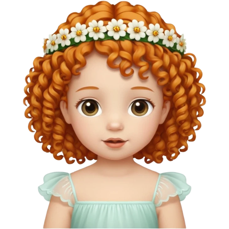 baby with flower tiara ginger curly hair emoji