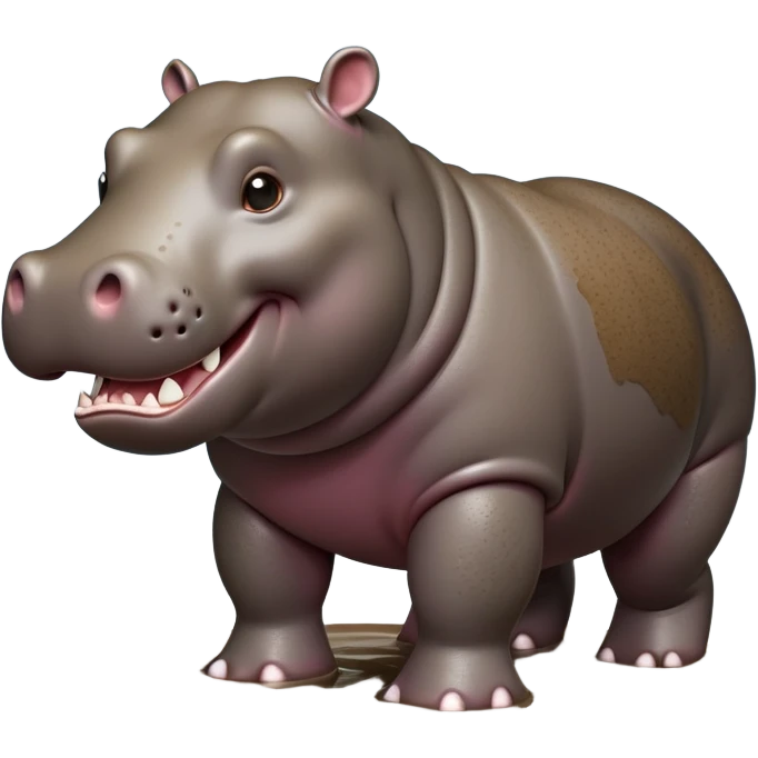 cinematic-hippo-realistic-full-body side view-standing on all fours-emoji,-massive-round-frame-partially-submerged-in-muddy-water,-wide-mouthed-grin-exposing-huge-teeth,-head-tilted-dramatically,-thick-greyish-brown-hide-glossy-from-water,-simplified-yet-realistic-focused-features,-highly-detailed,-glowing-with-an-almost-sarcastic-glow emoji