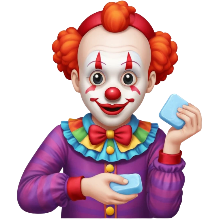 Clown dropping down to pick up soap emoji
