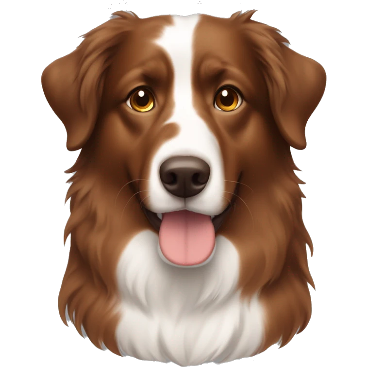 A white girl with long brown hair and a red tri Australian Shepherd  emoji