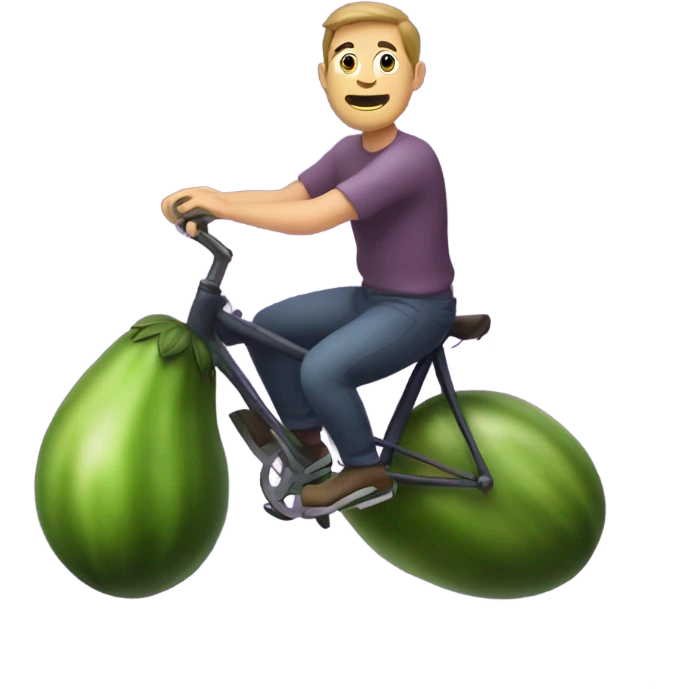 man riding an eggplant emoji like a bike emoji