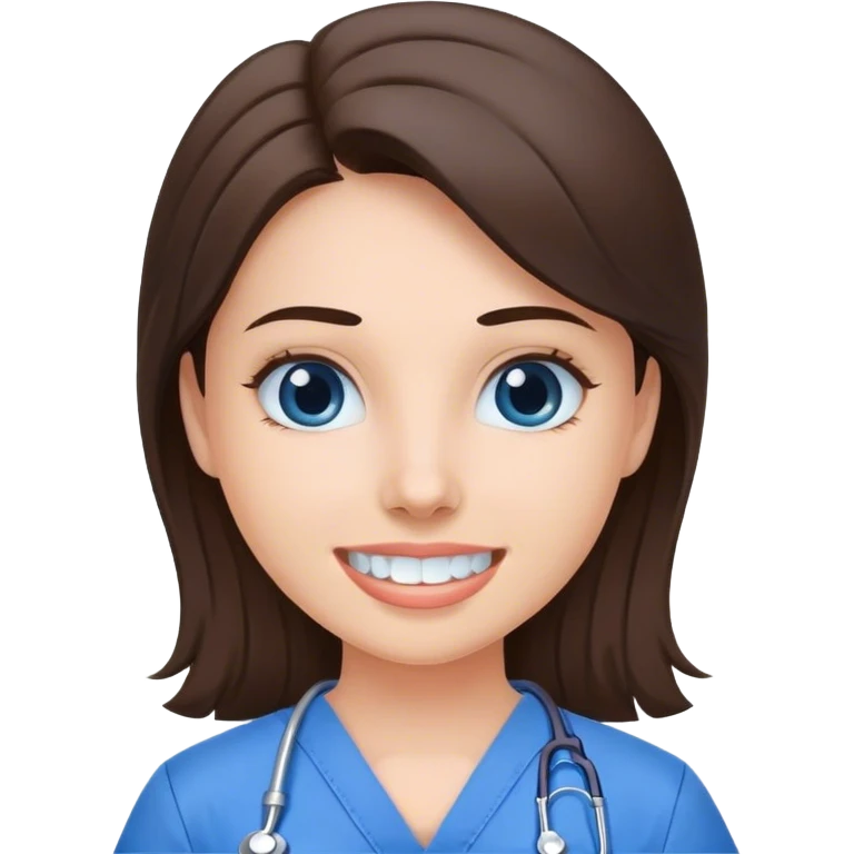 Brunette dental assistant in blue scrub without stethoscope  emoji