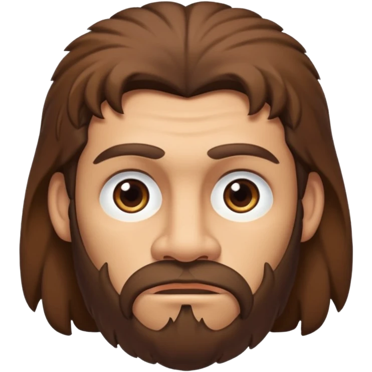 caveman with a long jawline, butt chin, brown hair, slight unibrow, brown eyes, and tan skin emoji
