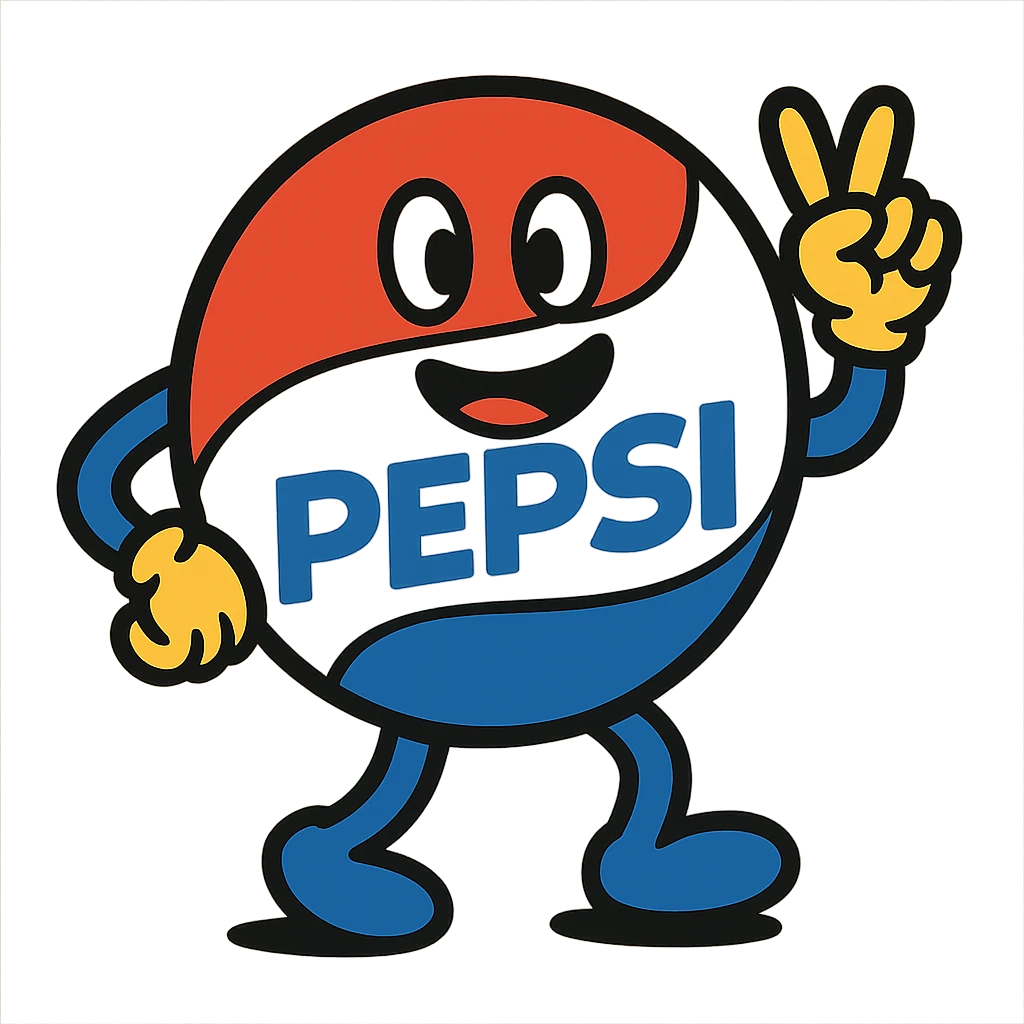 Pepsi logo, playful cartoon style emoji