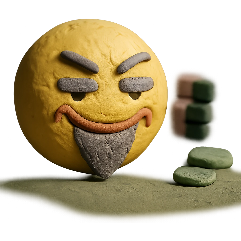 smug and greedy yellow emoji with a thin gray beard emoji