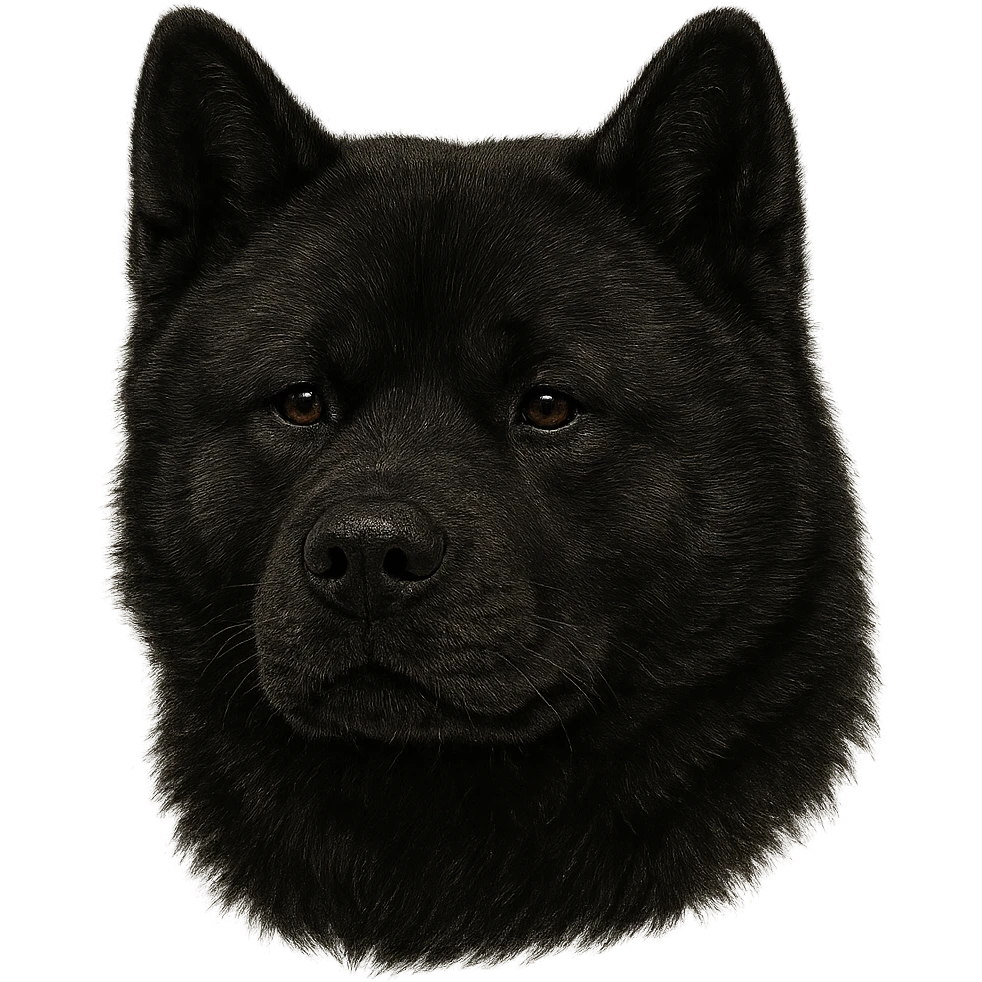 completely black akita dog head, bear-like features, pointy ears, realistic illustration style emoji