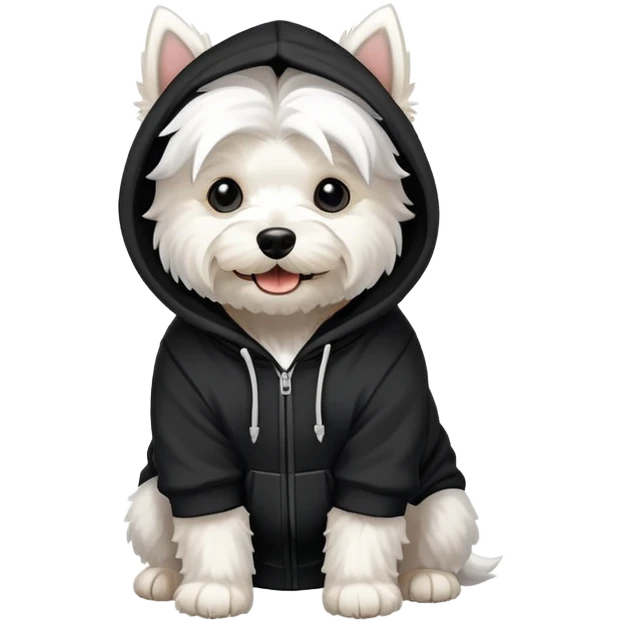 west highland white terrier￼ wearing a black hoodie emoji￼ emoji