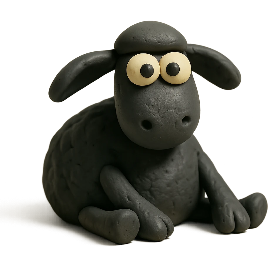 black sheep lying down, whimsical and playful, matte finish, claymation style emoji