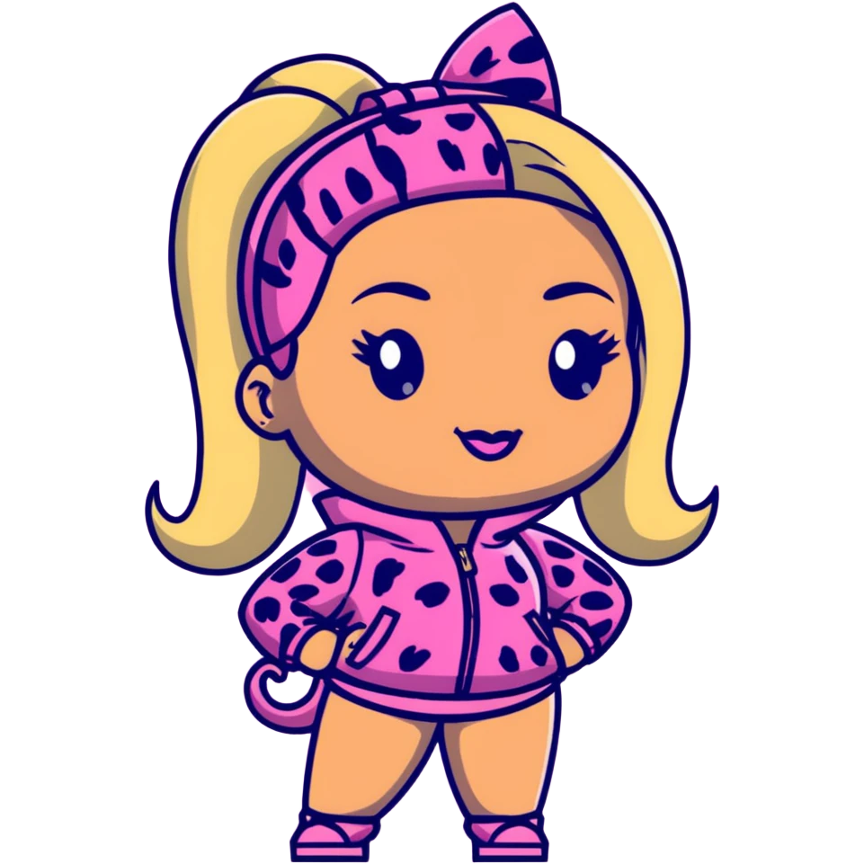 Nicki Minaj wearing a pink leopard print outfit with hair that is half blonde and half pink emoji