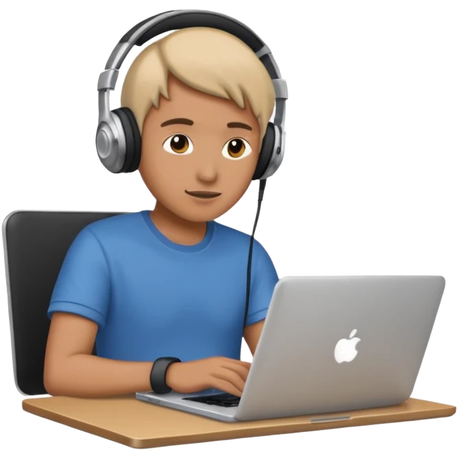 laptop ile çalışan kulaklık tana biri emoji