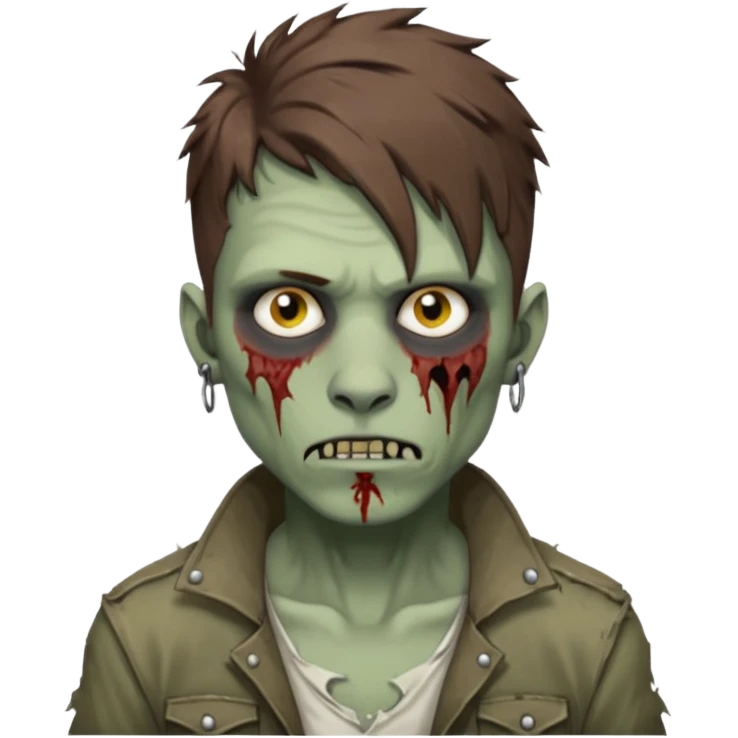 Masculine Zombie with lil bit curly medium brown hair in wolf cut hair style and bridge piercing  emoji
