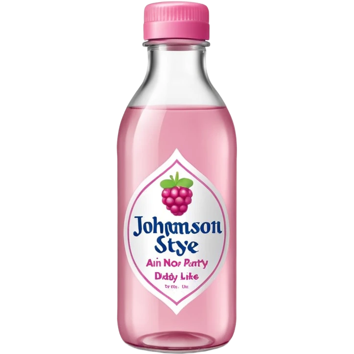 realistic Johnson and Johnson style bottle pink cap pink label clear bottle with aint no party like a berry party written on the logo with diddy logo emoji