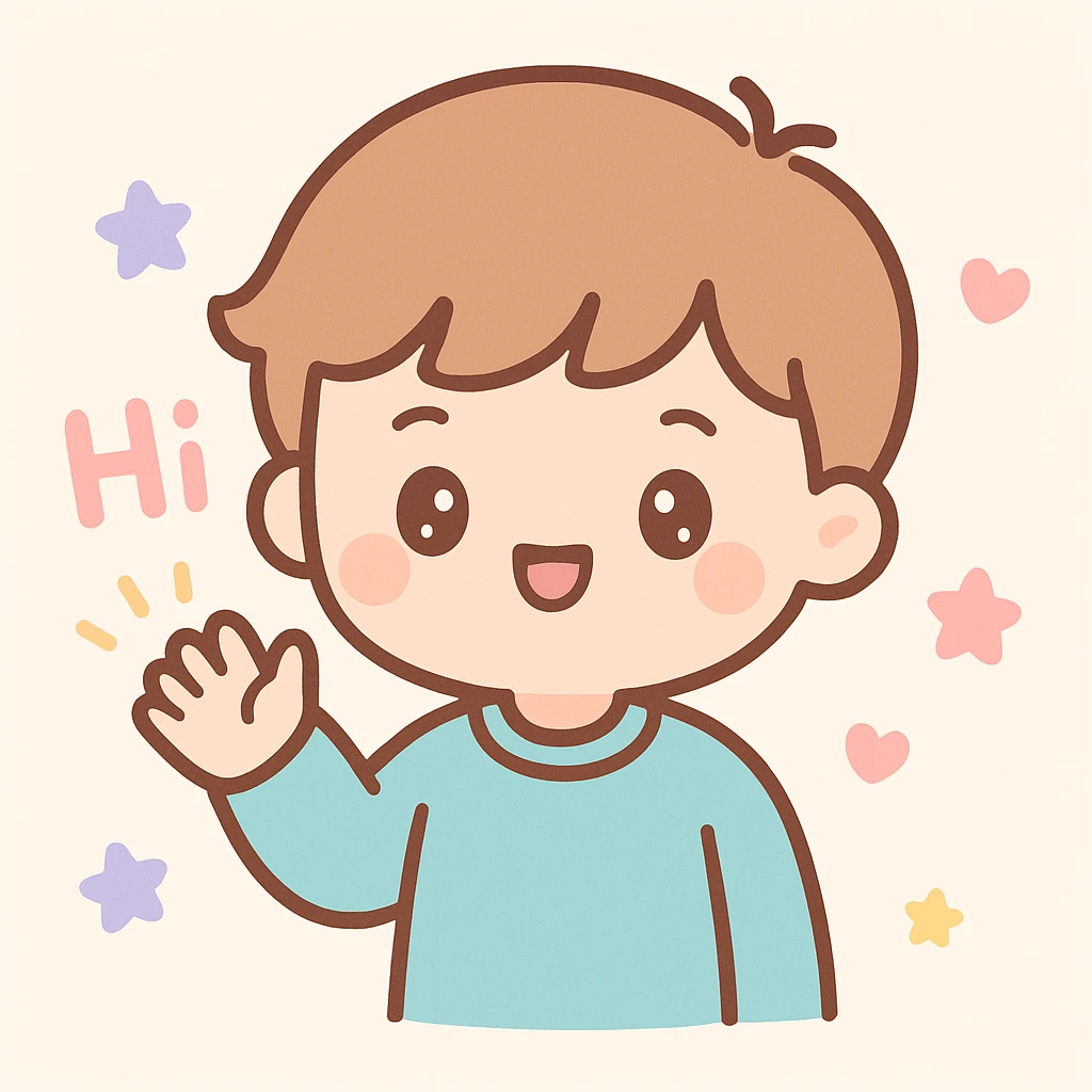 a boy saying hi, kawaii style emoji